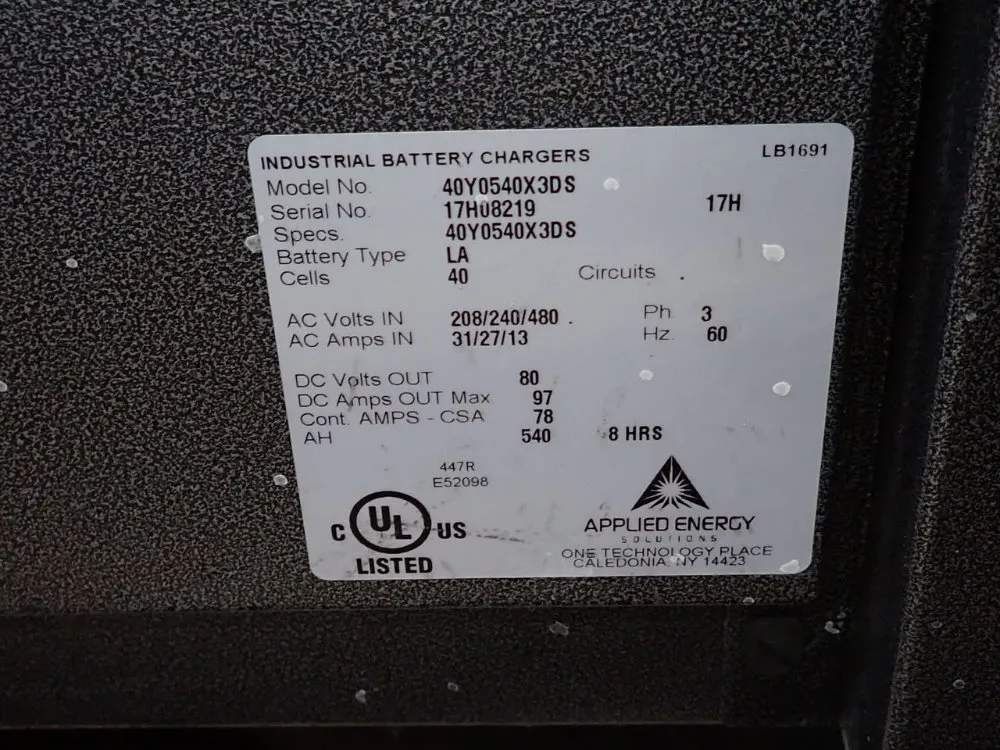 Applied Energy 540 Ah Battery Charger - 40y0540x3ds