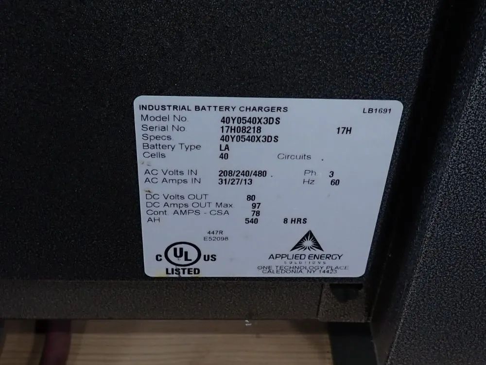 Applied Energy 540 Ah Battery Charger - 40y0540x3ds