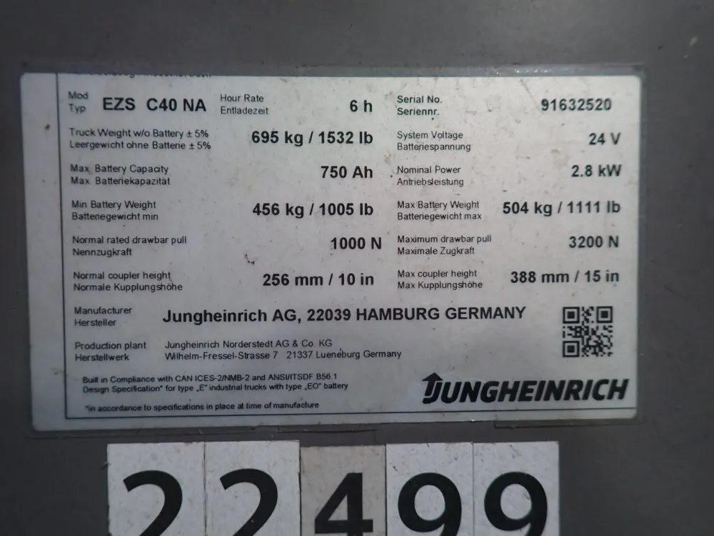 Jungheinrich 8820 Lbs Electric Tow Tractor - Ezsc40na