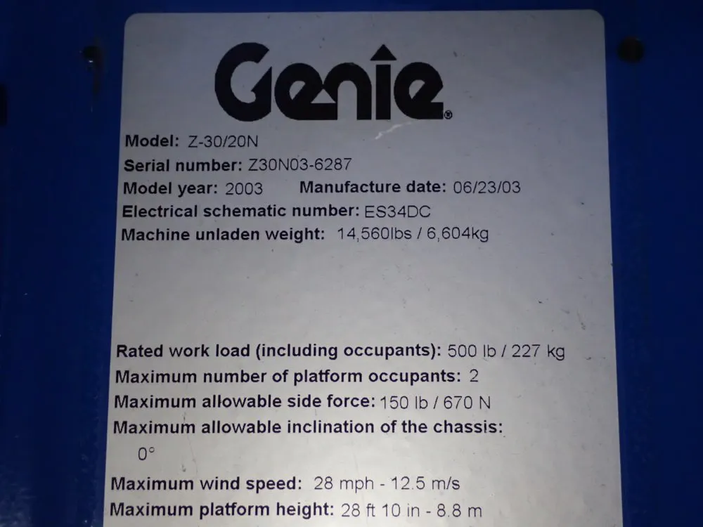 Genie 550 Lbs Boom Lift - Z-30/20n