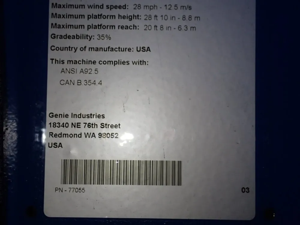 Genie 550 Lbs Boom Lift - Z-30/20n