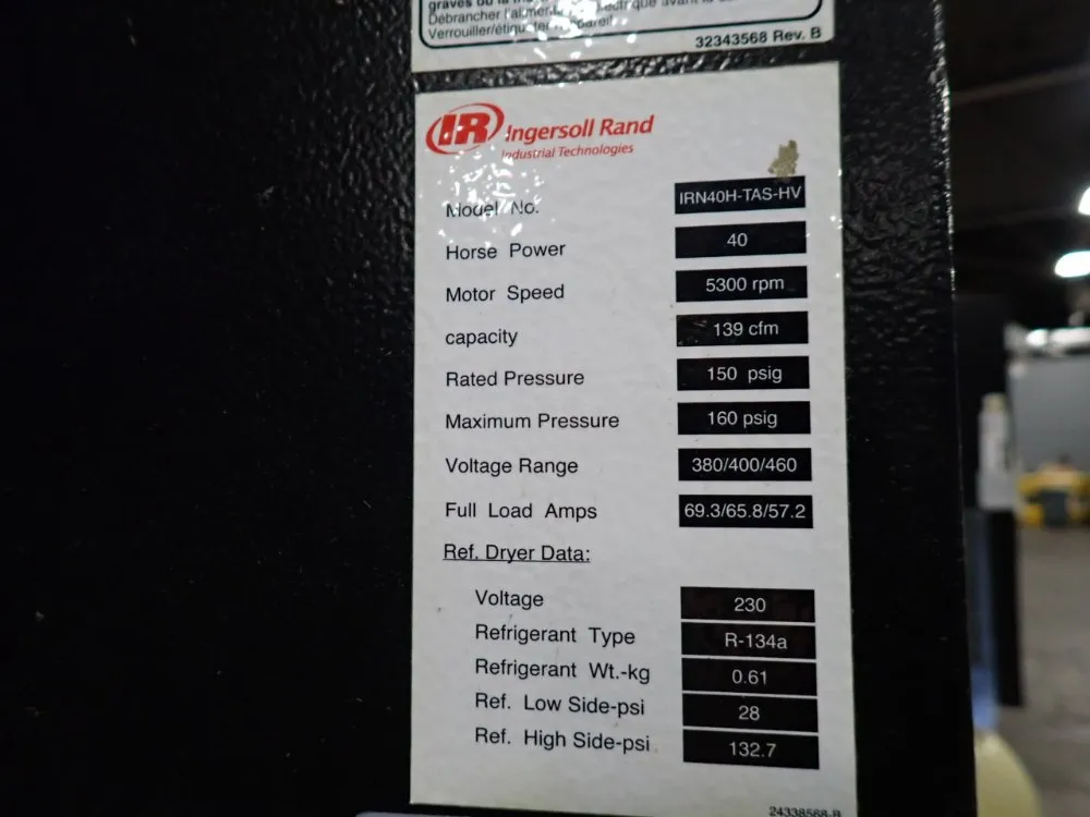 Ingersoll Rand 40 Hp Air Compressor - Irn40h-tas-hv