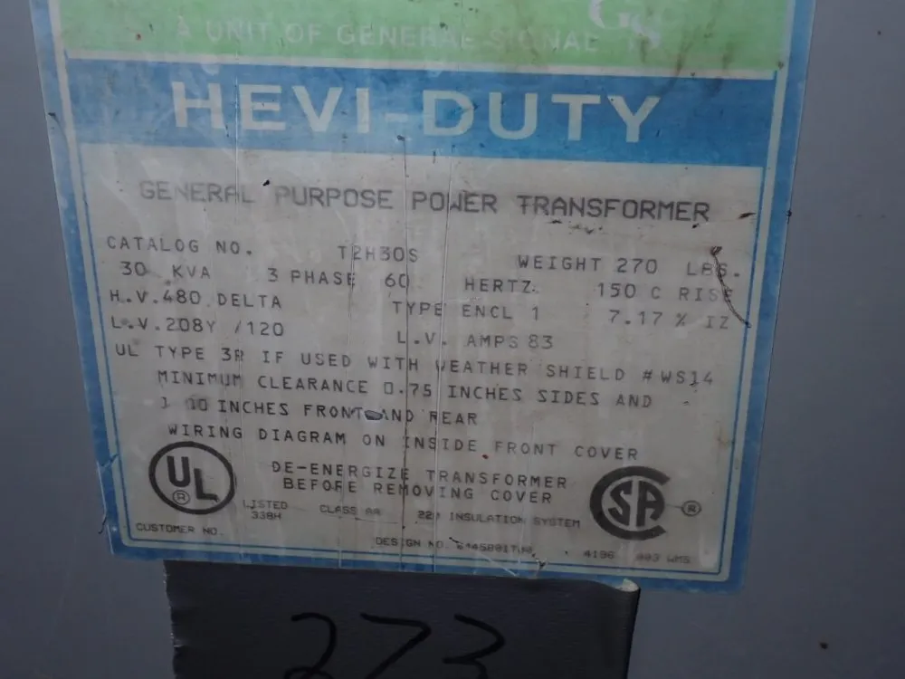 General Signal 30 Kva Transformer - T2h30s