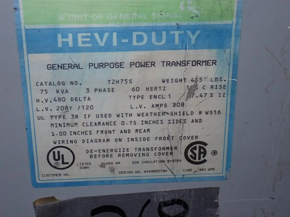 General Signal 75 Kva Transformer - 2th75s