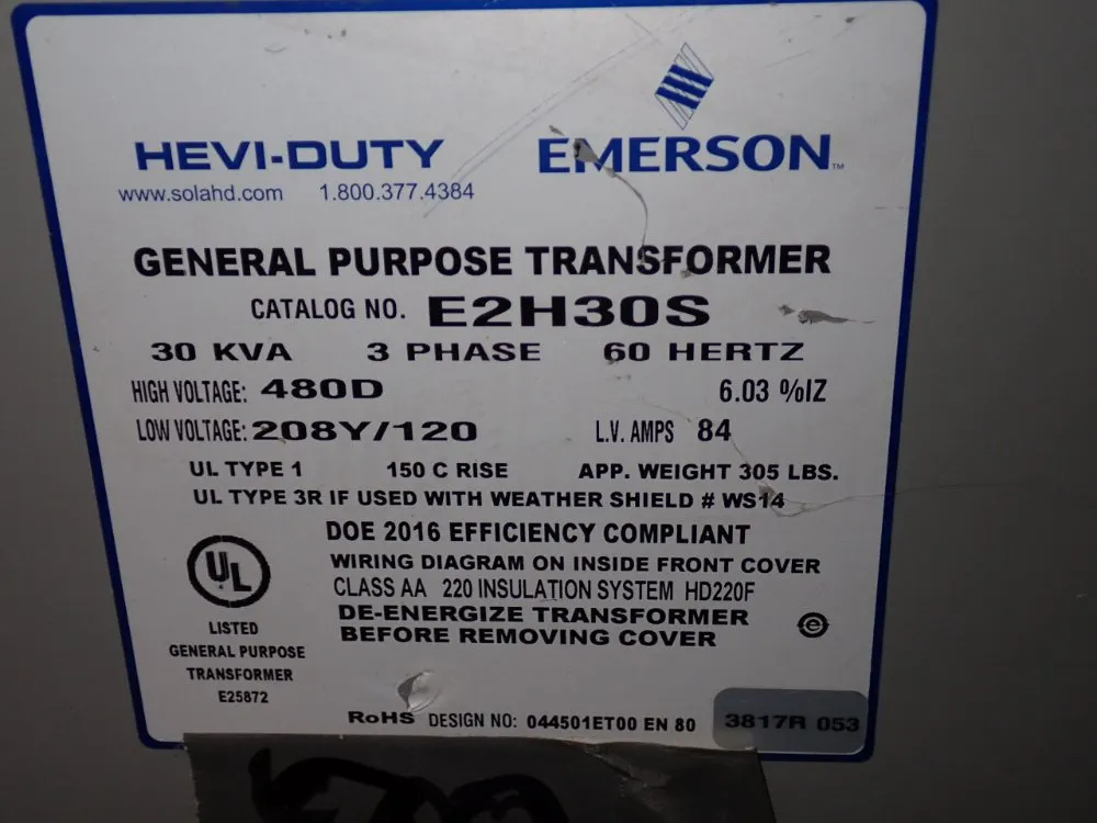 Emerson 30 Kva Transformer - E2h30s