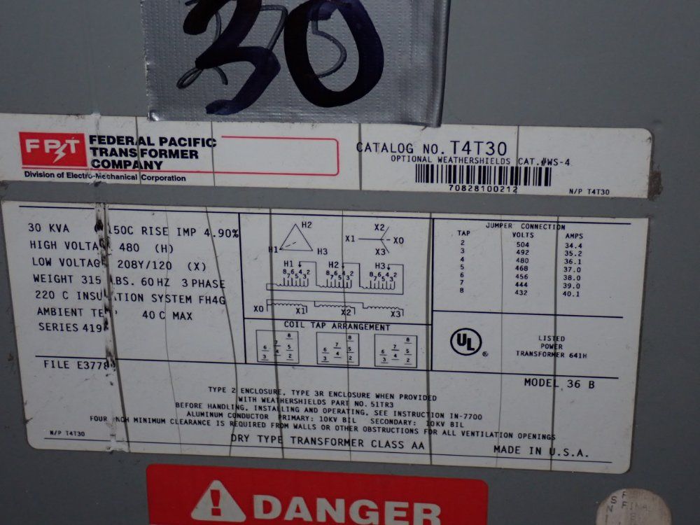 Federal Pacific 30 Kva Transformer - T4t30