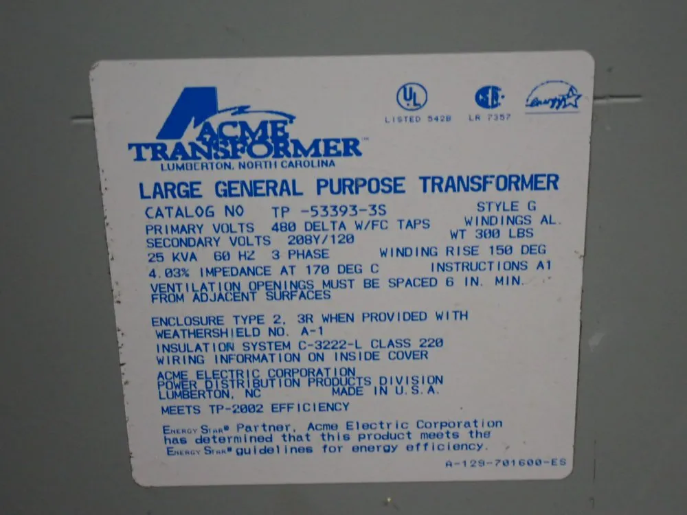 Acme 25 Kva Transformer - Tp-53393-3s