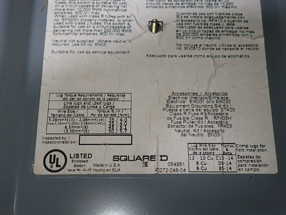 Square D 30 Amps Fusible Disconnect - H361