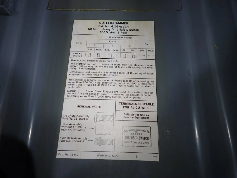Cutler-hammer 60 Amps Fusible Disconnect - 4105h312h