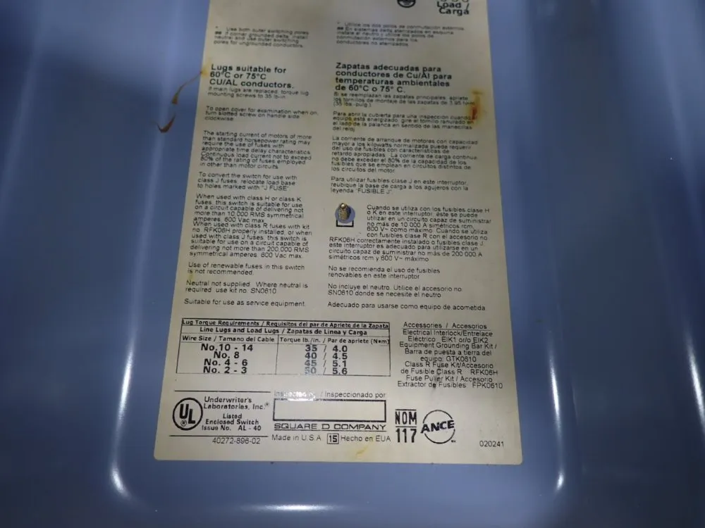 Square D 60 Amps Fusible Disconnect - H362