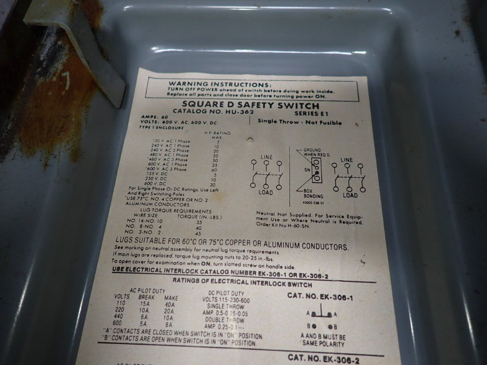 Square D 60 Amps Non Fusible Disconnect - Hu-362