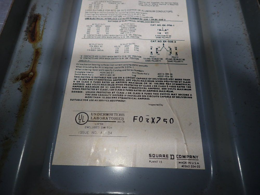 Square D 60 Amps Non Fusible Disconnect - Hu-362