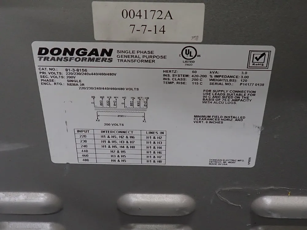 Dongan 3.0 Kva Transformer - 81-3-8156