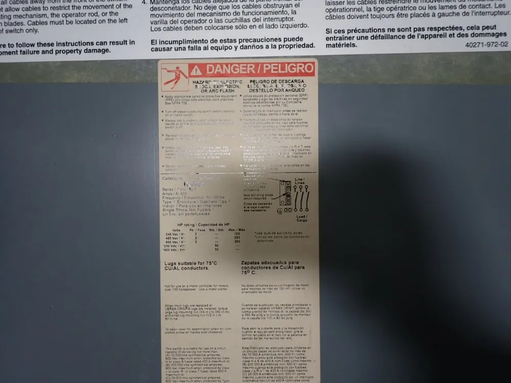 Square D 400 Amps Non Fusible Disconnect - Hu365