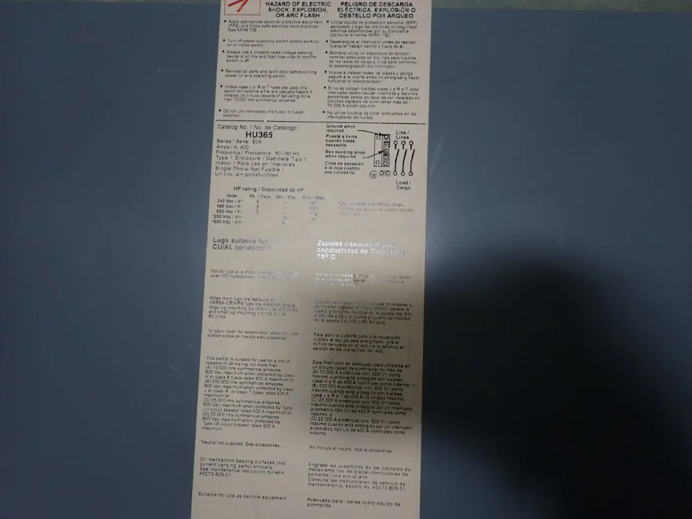 Square D 400 Amps Non Fusible Disconnect - Hu365