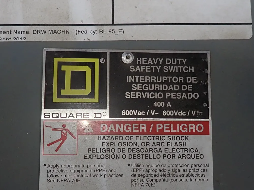 Square D 400 Amps Non Fusible Disconnect - Hu365