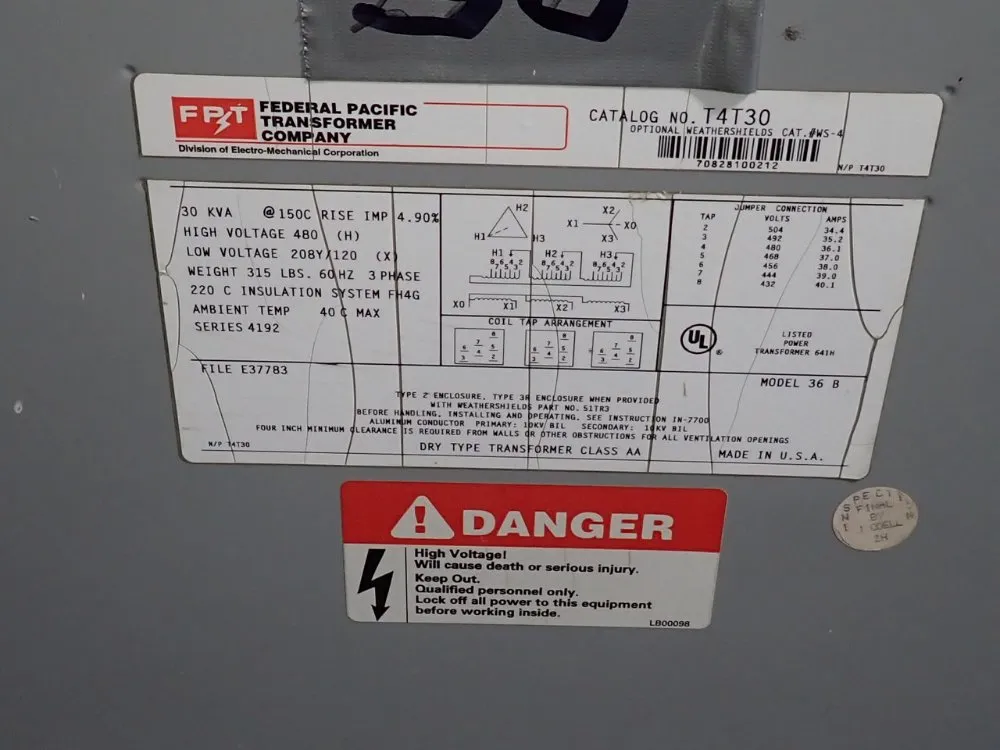 Federal Pacific 30 Kva Transformer - T4t30