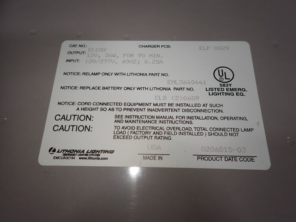 Lithonia Lighting Emergency Light Unit - Elu3x