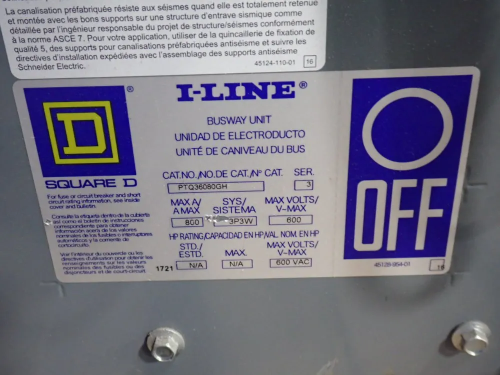 Square D 800a Bus Plug - Ptq36080gh