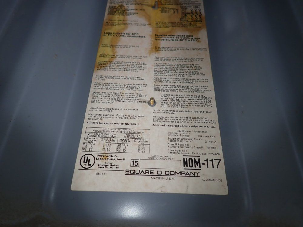 Square D 60 Amps Fusible Disconnect - H362