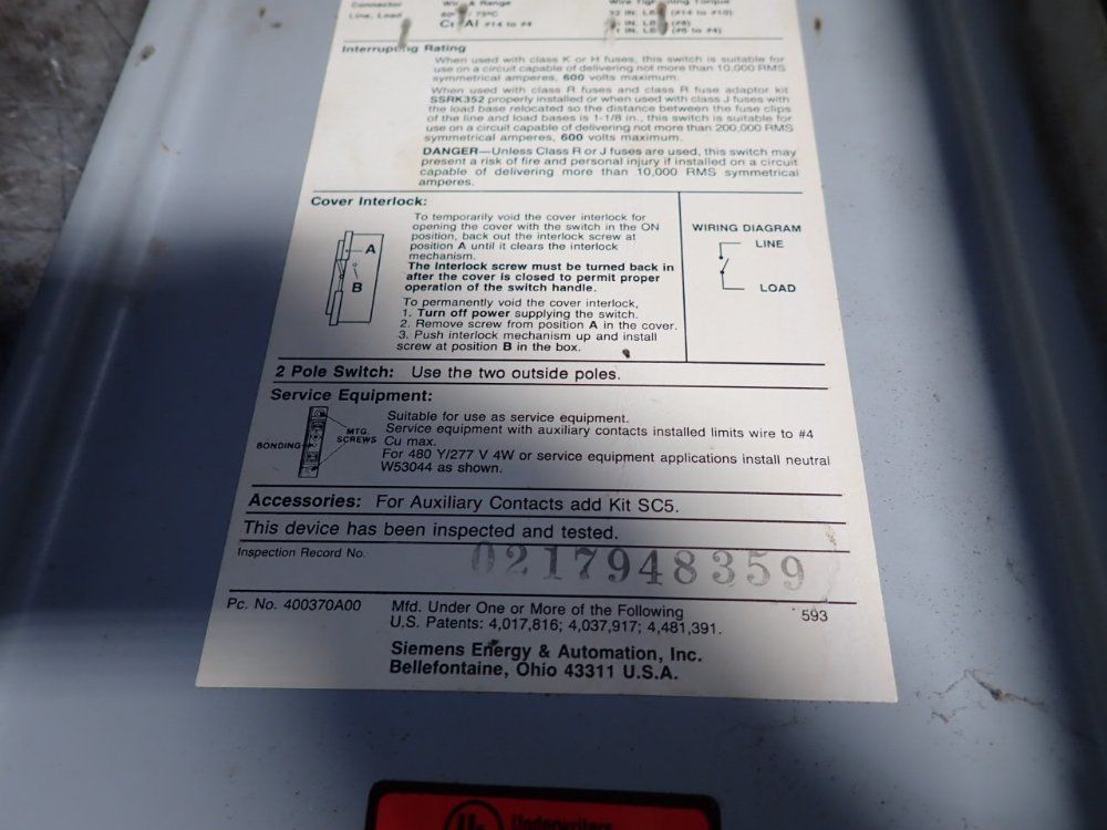 Siemens 60 Amps Fusible Disconnect - F352