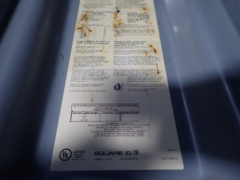 Square D 60 Amps Non Fusible Disconnect - Hu362