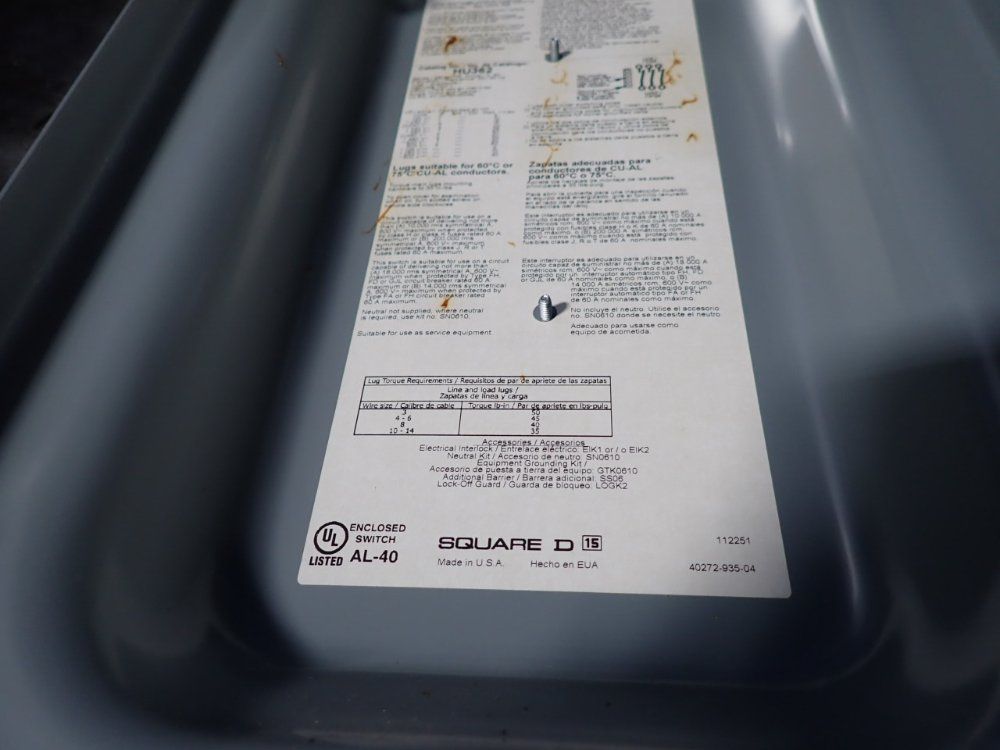 Square D 60 Amps Non Fusible Disconnect - Hu362