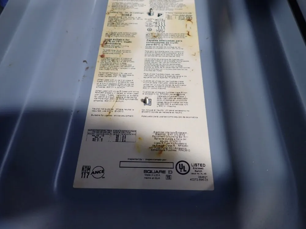 Square D 60 Amps Fusible Disconnect - H362