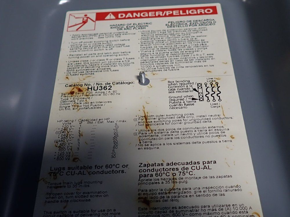 Square D 60 Amps Non Fusible Disconnect - Hu362