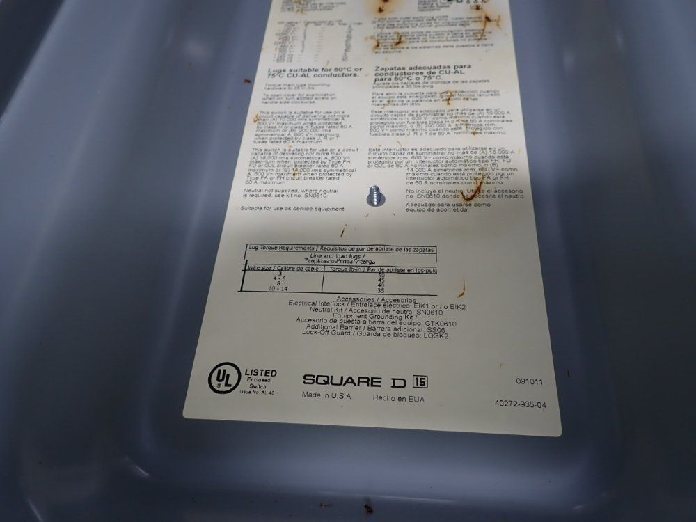 Square D 60 Amps Non Fusible Disconnect - Hu362