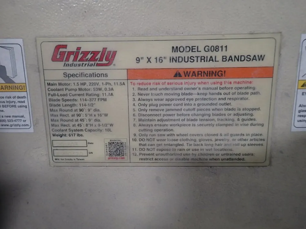 Grizzly Industrial 9" X 16" Horizontal Band Saw - G0811