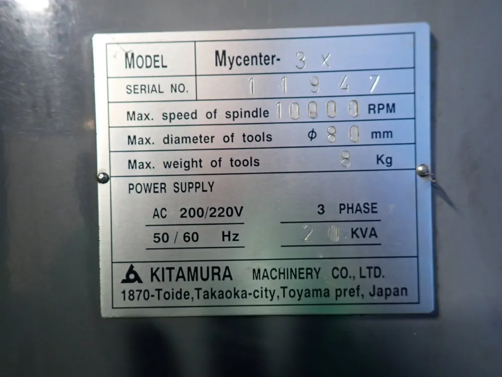 Kitamura 35" X 15" Table Cnc Vmc - Mycenter 3x