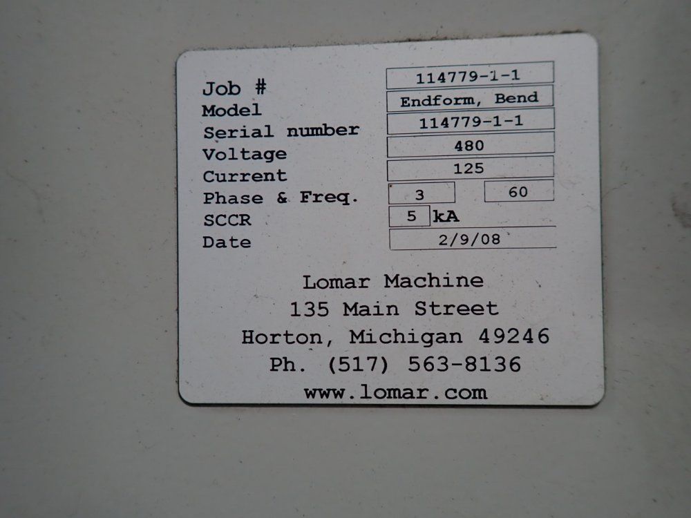 Lomar Machine & Tool Co. Control Panel And Hydraulic Unit - Endform, Bend