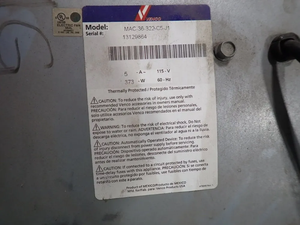 Venco 36" Barrel Fan - Mac-36-322-c5-j1