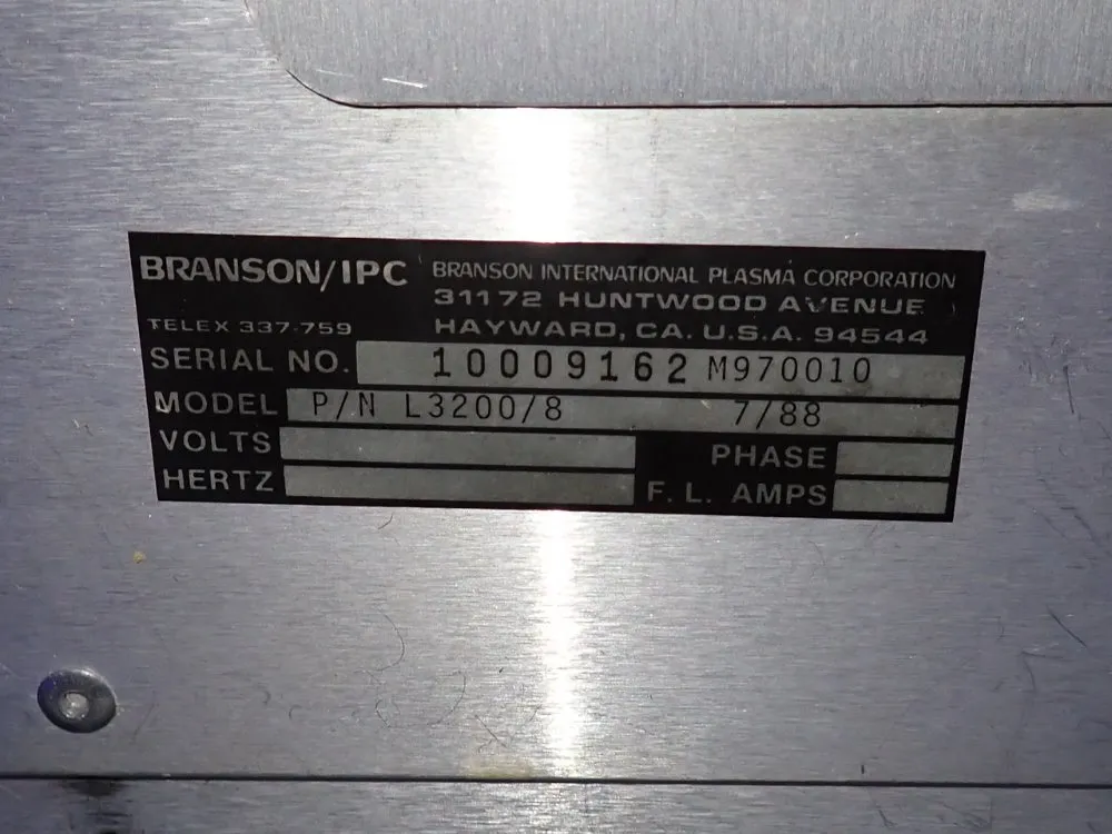 Branson/ipc Plasma Asher - P/n L3200/8
