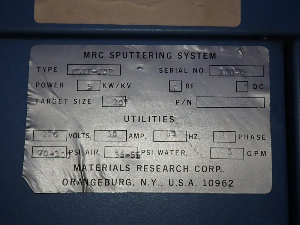 Materials Research Corp Mrc Sputtering System - Flip-top