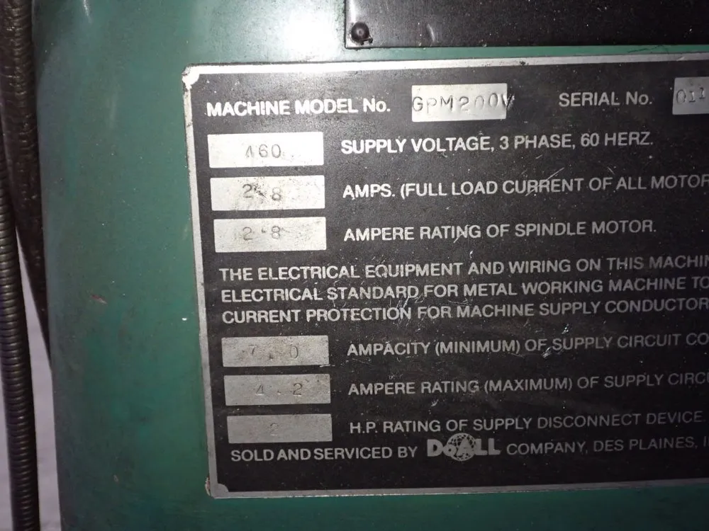 Doall 9" X 49" Cnc Vertical Mill - Gpm200v