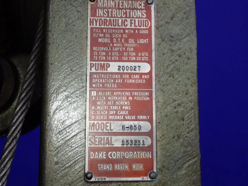 Dake 150 Ton H-frame Press - 6-850