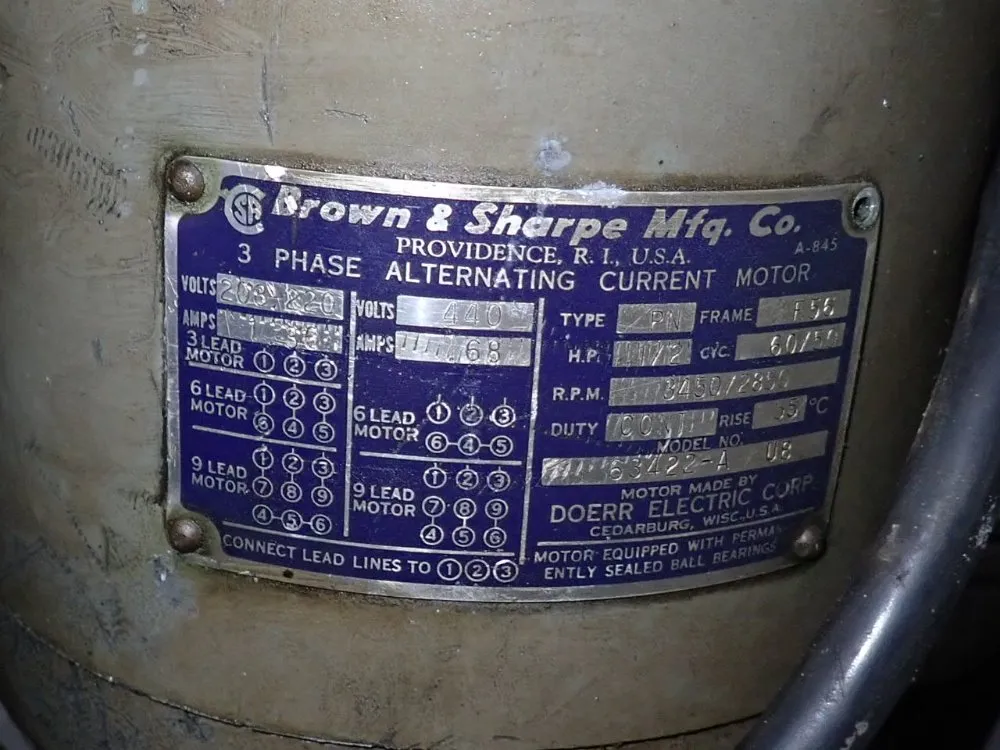Brown & Sharpe 1/2 Hp Motor - 63422-au8