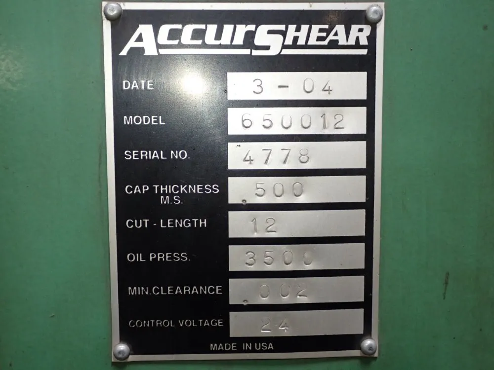 Accurshear .500/.002 X 145" Shear - 650012