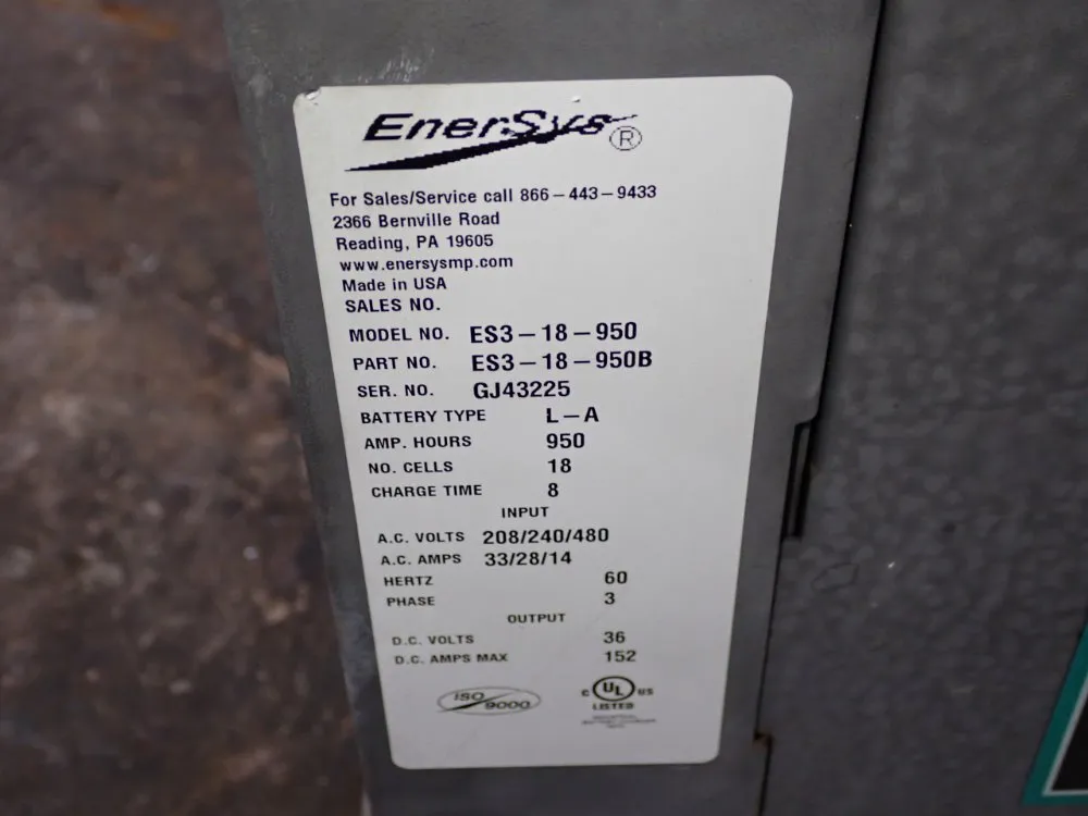 Enersys 950 A.h. / 36v Battery Charger - Es3-18-950