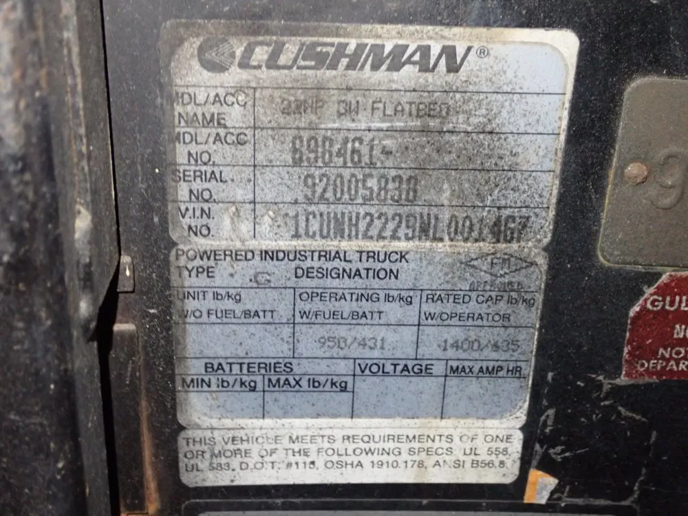 Cushman 1400 Lbs Propane Utility Vehicle - 22np 3w Flatbed
