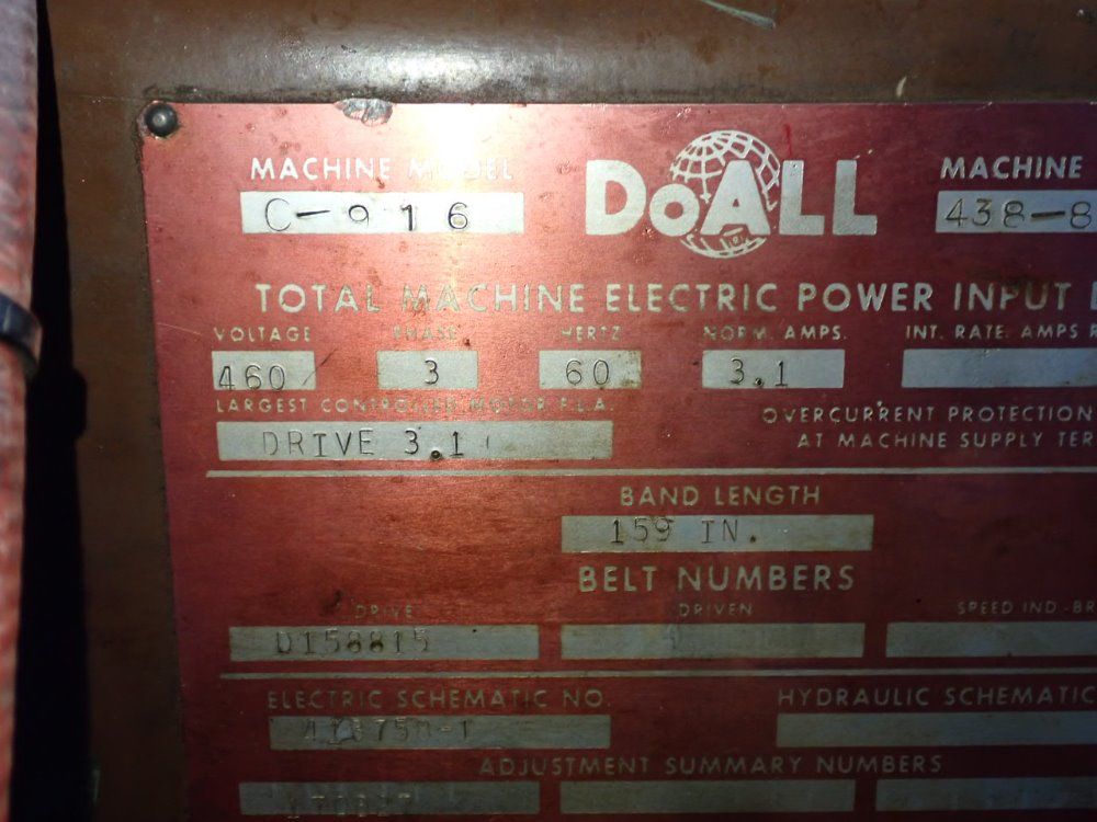 Doall 11" X 20" Horizontal Band Saw - C-916