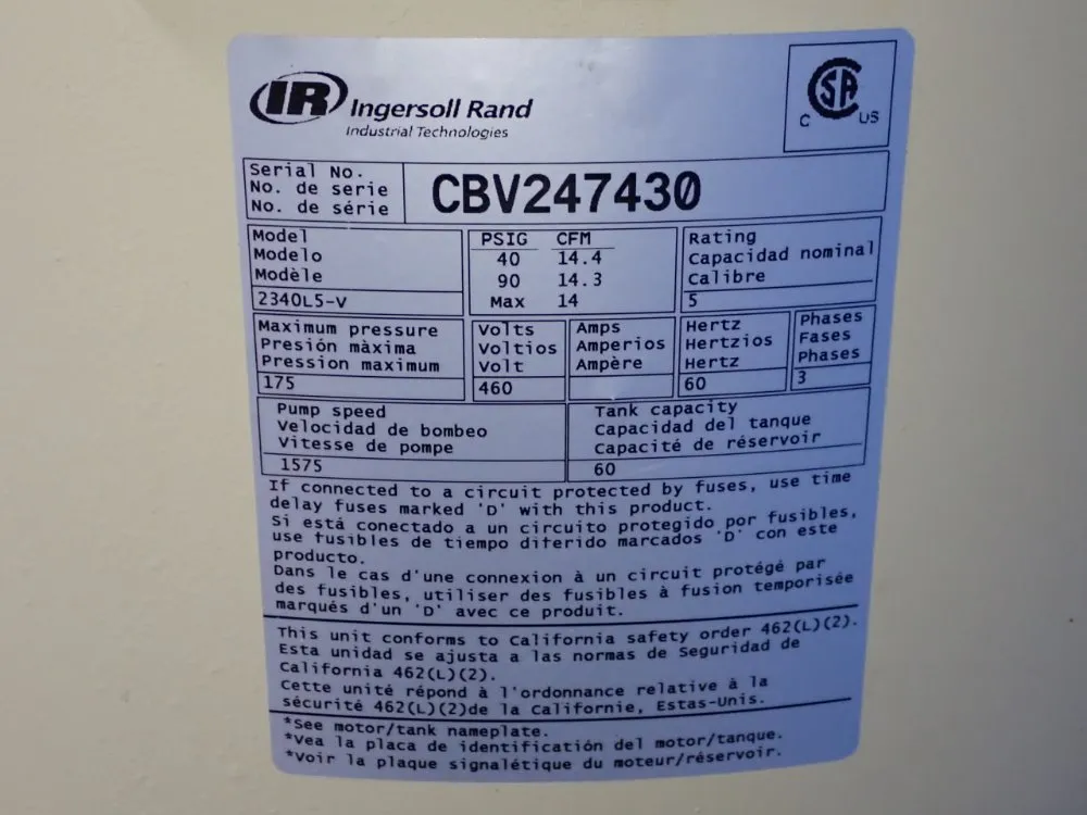 Ingersoll Rand 5 Hp Air Compressor - 2340