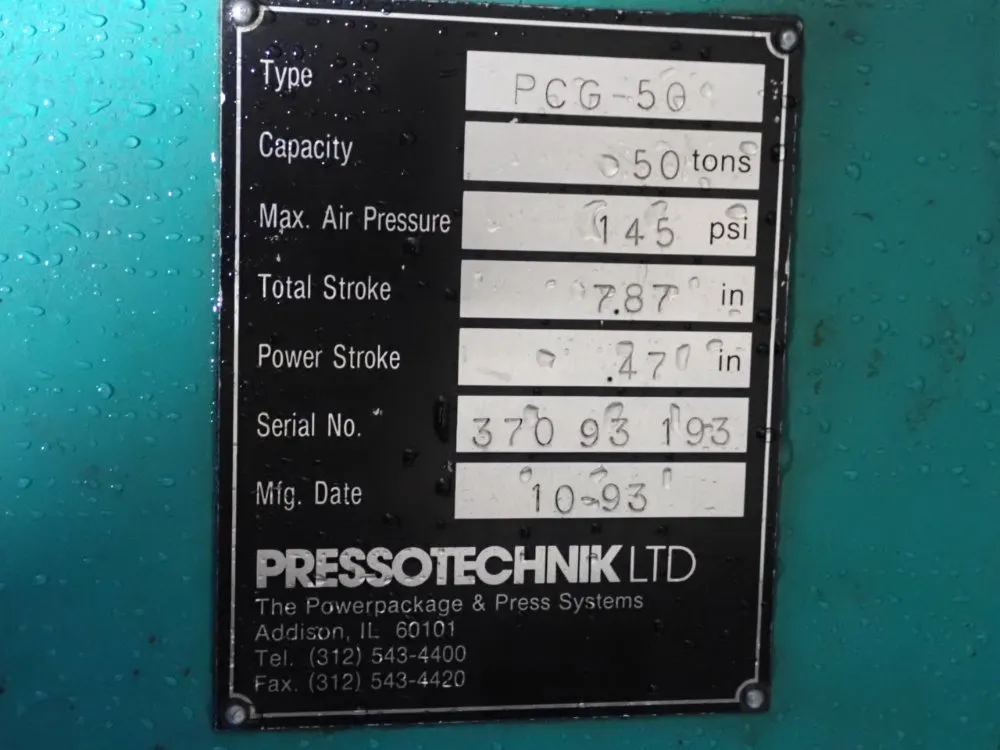 Pressotechnik 50 Ton Hydraulic Press - Pcg-50