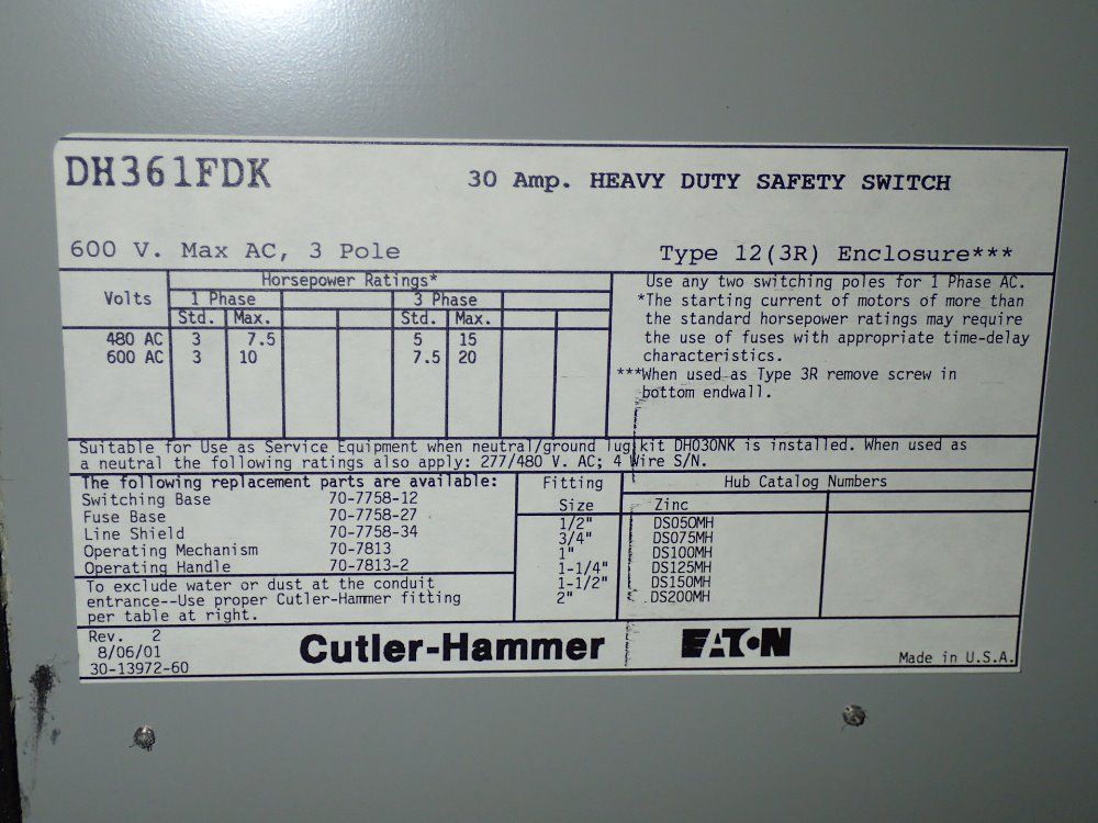 Eaton/cutler Hammer Fusible Disconnect