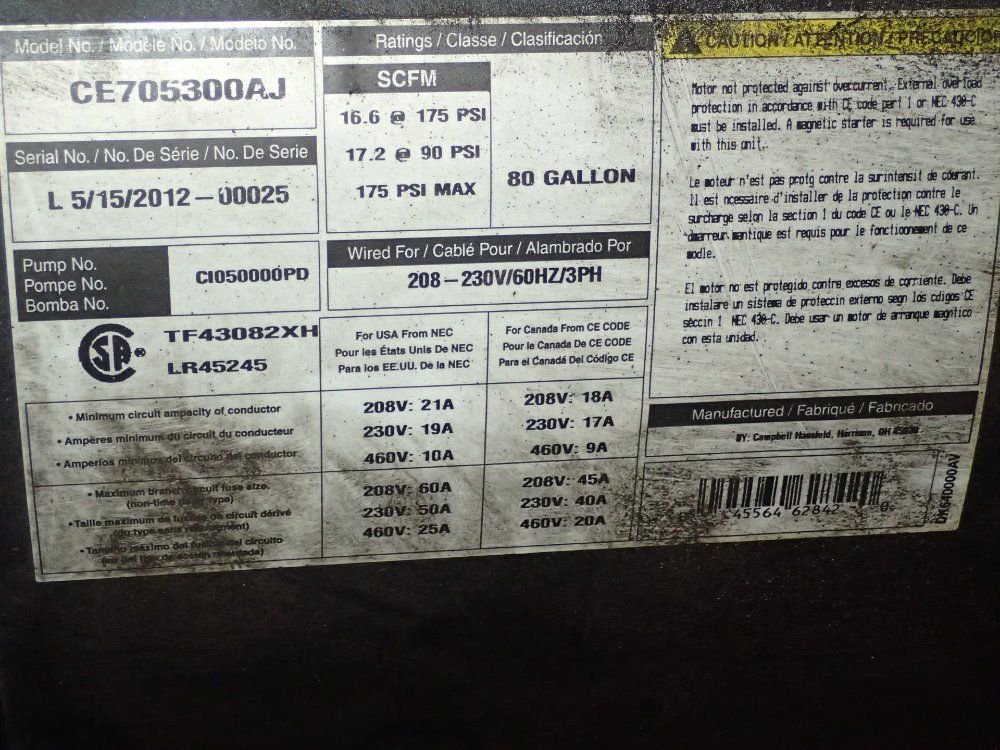 Campbell Hausfeld 5hp Air Compressor - Ce705300aj