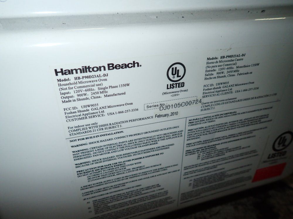 Hamilton Beach Microwave Oven - Hb-p90d23al-dj