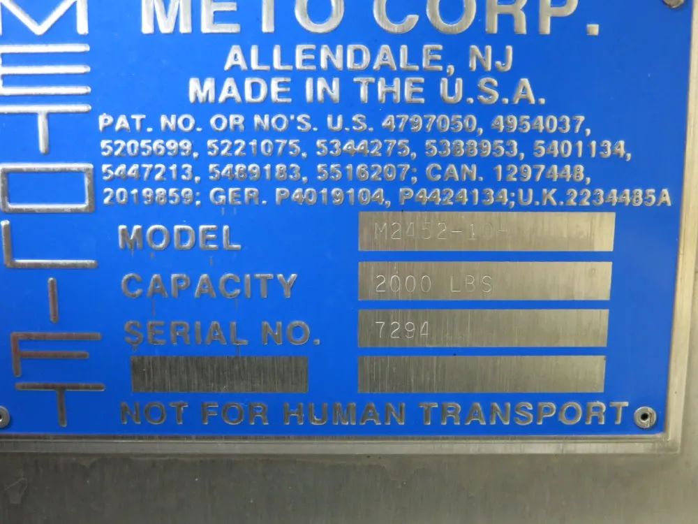 Met Corp 2000# S/s Crane Lift - M2452-10h