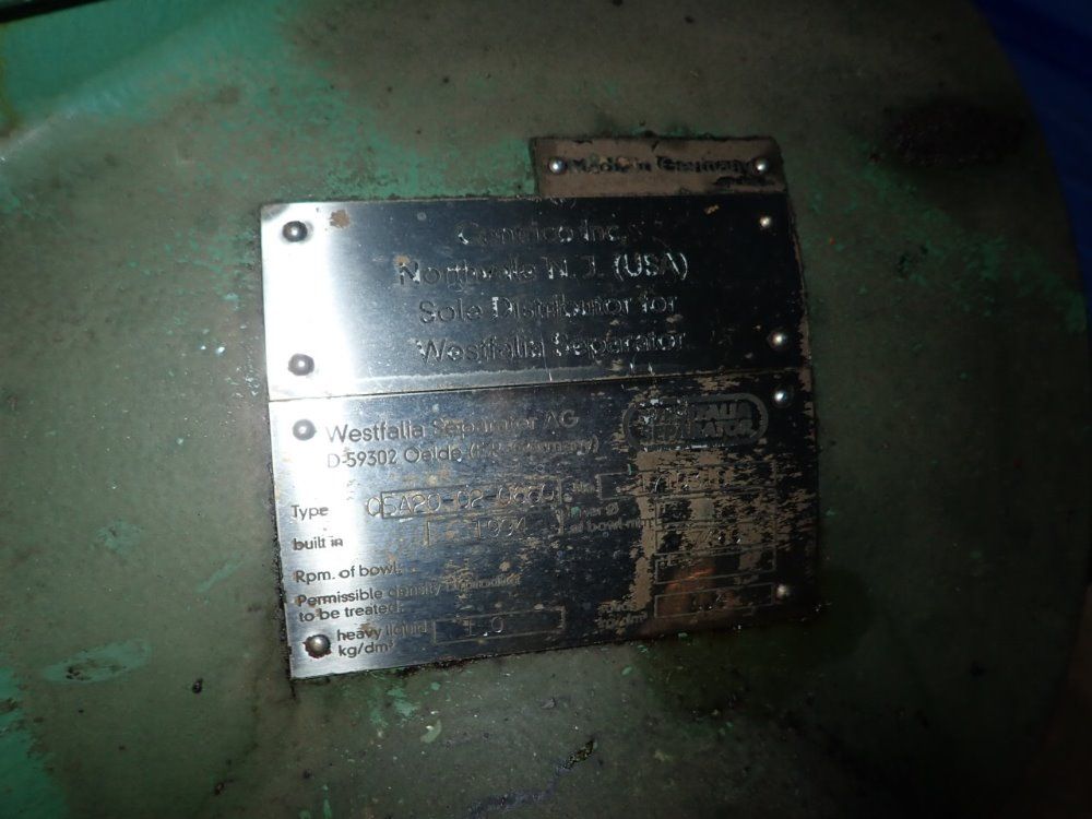 Master Chemical Corp/ Westfclia Centerfuige/seperator